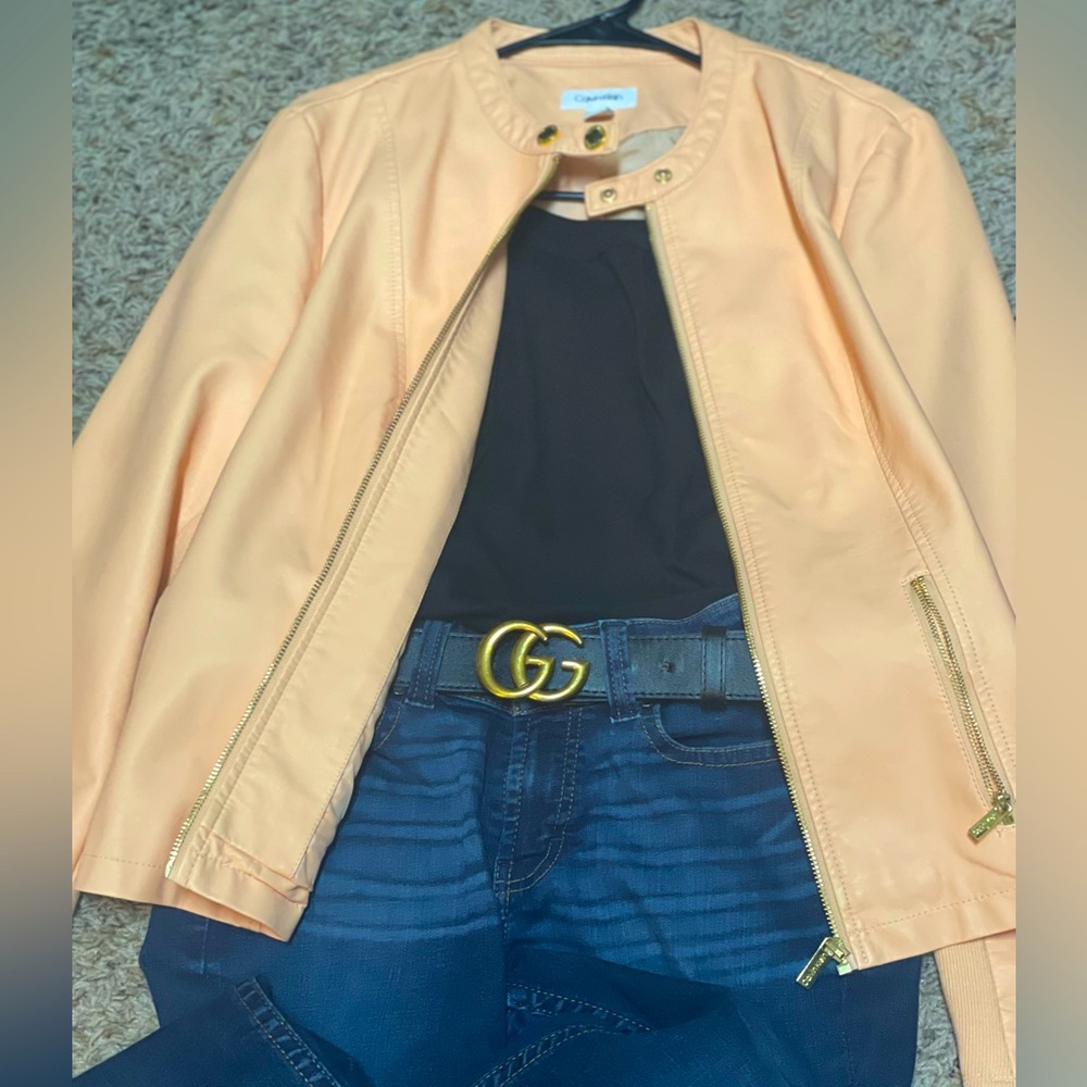 Calvin Klein Synthetic Papaya Leather Jacket size L- OBO